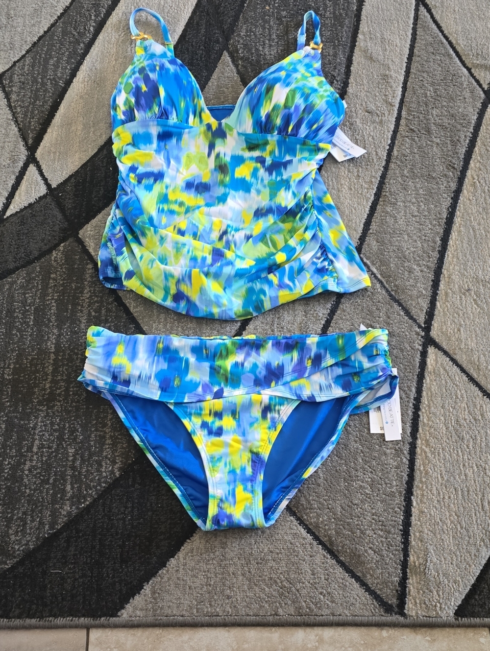 Bleu Rod Beattie  Blue, Yellow & White Tankini Set Sz 10 Nwt
